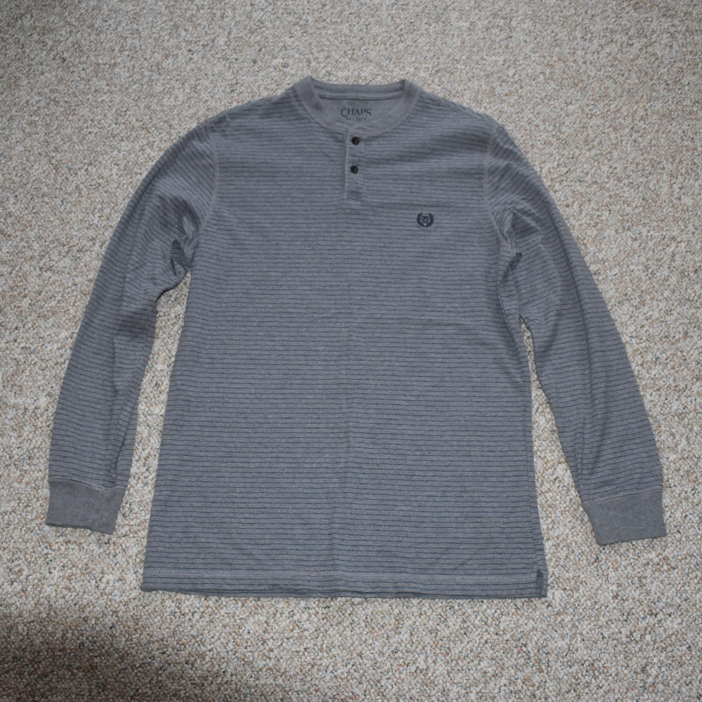 Mens Chaps Long Sleeve Henley Striped Shirt - Sz M